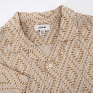 NEW Jason Wu‎ Geometric Linen Blend Button Down Tan Short Sleeve Mens M